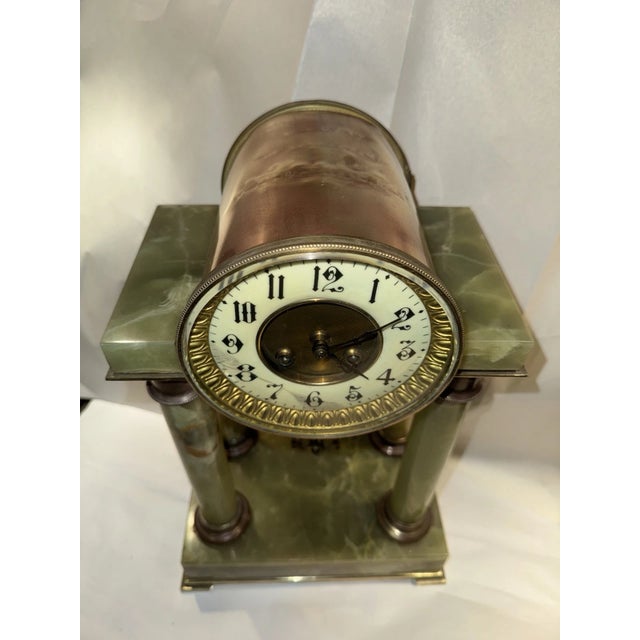 19th Century French Green Onyx Portico Mantel Clock For Sale In Los Angeles - Image 6 of 10