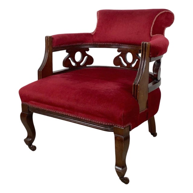 Vintage Empire Revival Upholstered Armchair With Casters For Sale