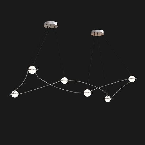 Kosmos 6s chandelier in polished stainless steel by moss objects. Dimensions: w 142 x d 61 x h 28 cm. Materials: polished...