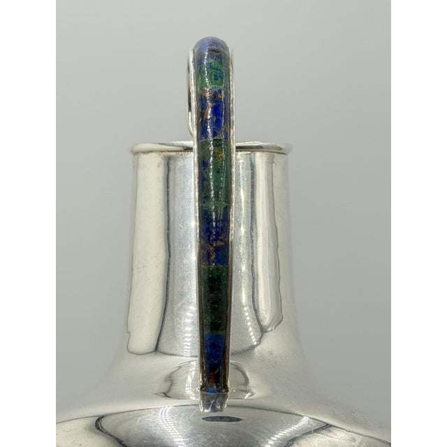 Vintage Los Castillo Taxco Silver Plate, Malachite & Lapis Lazuli Water Pitcher For Sale In Los Angeles - Image 6 of 18