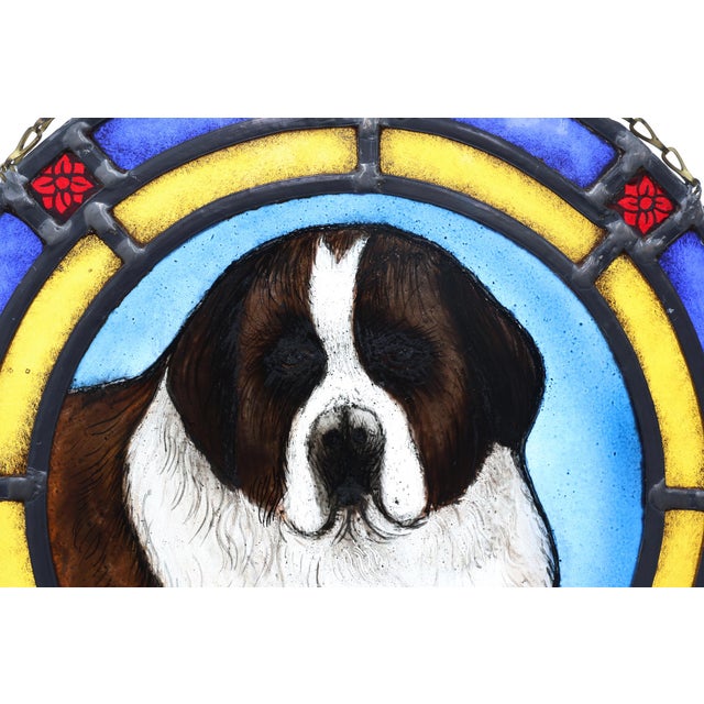Art Deco Stained Glass Roundel with Saint bernard Dog, Belgium, 1890s For Sale - Image 6 of 11