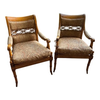 Neoclassical Cane Seat Armchairs With Upholstered Backs by Century- a Pair For Sale