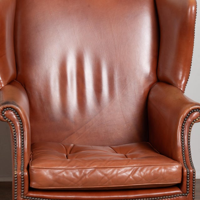 Pair of 20th Century Vintage Danish Leather Wingback Club Chairs For Sale - Image 4 of 11