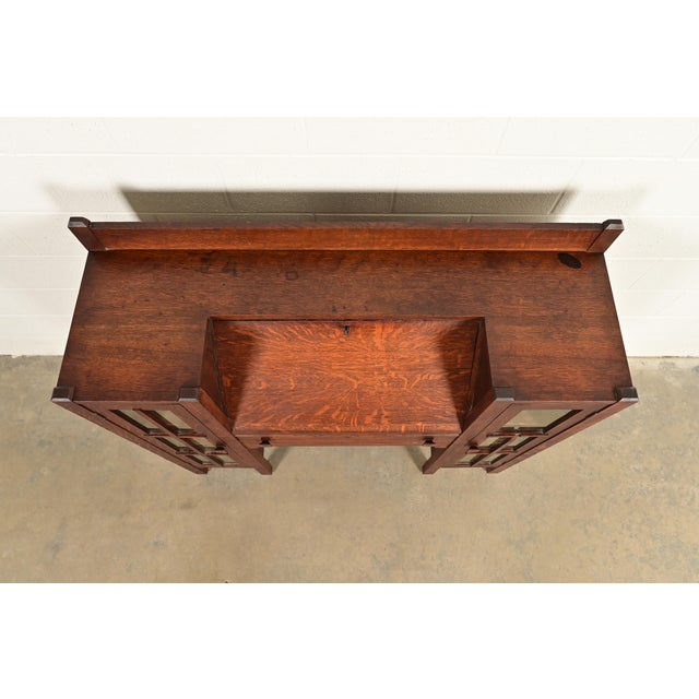 Stickley Brothers Style Antique Mission Oak Arts & Crafts Double Bookcase With Drop Front Secretary Desk, Circa 1910 For Sale - Image 12 of 15