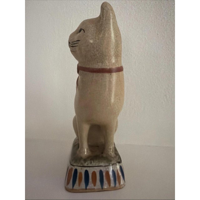Figurative Vintage Staffordshire Style Cat with Red Bow & Wry Smile For Sale - Image 3 of 6