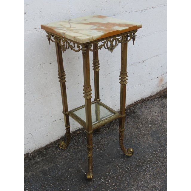 Victorian Onyx Top Two Tiers Flower Statue Stand Pedestal Table 6343 For Sale - Image 16 of 17