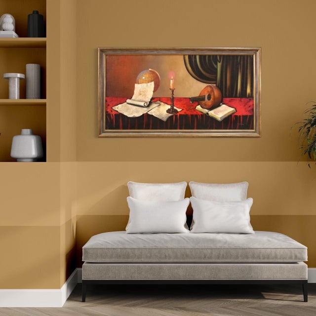 Still Life with Musical Instruments, 1980, Mixed Media on Canvas, Framed For Sale - Image 13 of 16