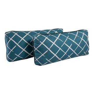 Transitional Custom Lattice Lumbar Pillows - a Pair For Sale