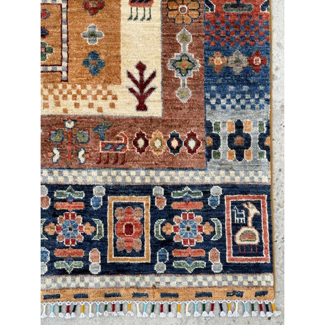 Tribal Blue Rust Hand Knotted Qashqai Design Tribal Wool Rug, 04'11 X 06'09 For Sale - Image 3 of 11