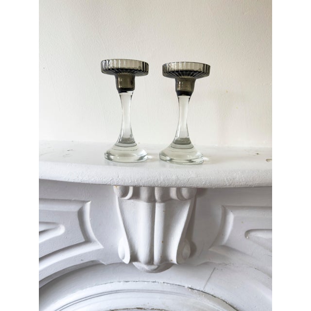 Pair of Early 20th Century Art Deco Glass Candlestick Holders For Sale - Image 4 of 9