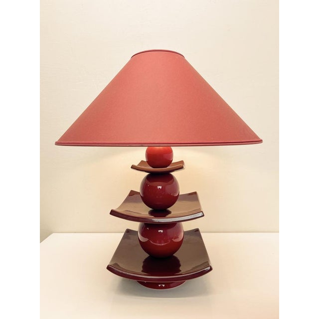 Red Japanese Pagoda Table Lamp by Louis Drimmer, France, 1980s For Sale - Image 8 of 10