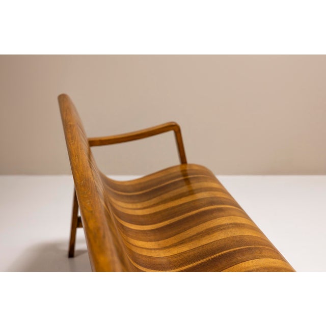 Vintage Wave-Shaped Bench in Walnut, 1950s For Sale - Image 6 of 10