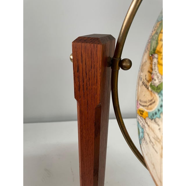 Brown Extremely Rare Cantilevered Style Teak & Brass World Globe For Sale - Image 8 of 18