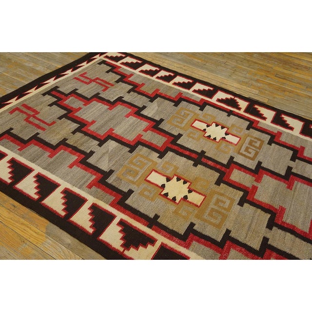 1920s Gray Geometric Tribal Antique American Navajo Rug 4' 9" X 8' 2" Flatweave Wool Carpet For Sale - Image 9 of 12