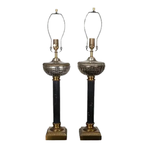 Cast Mercury Glass Columnar Table Lamps - a Pair