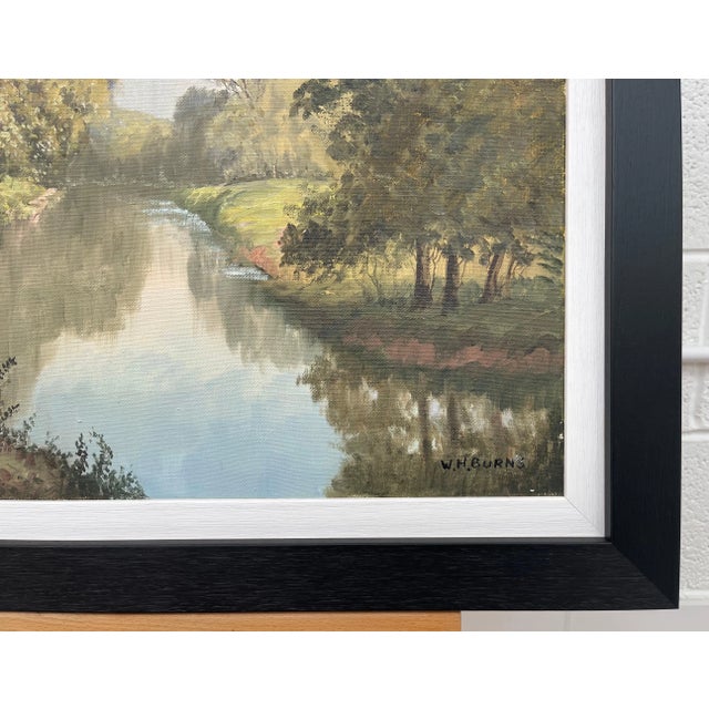 Mid 20th Century Irish Landscape Art - Vintage Oil Painting of Idyllic River Scene on the Lagan in Ireland by Modern Irish Artist, 1985 Circa For Sale - Image 5 of 11