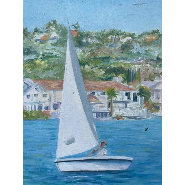 Nautical 1980s Sailing Along Nautical Seascape Signed and Titled by Leslie Schultz For Sale - Image 3 of 8