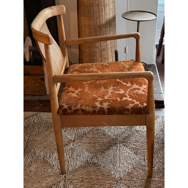 Mid Century American of Martinsville Curved and Caned Back Arm Chair, Signed For Sale In New York - Image 6 of 10