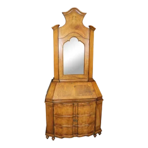 Rare Baker Furniture Co. Italian Rococo Style Walnut Mirrored Secretary Desk