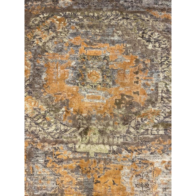 Hand Knotted Borderless Modern Design Wool & Silk Rug. 9'00" X 12'00" For Sale - Image 4 of 4