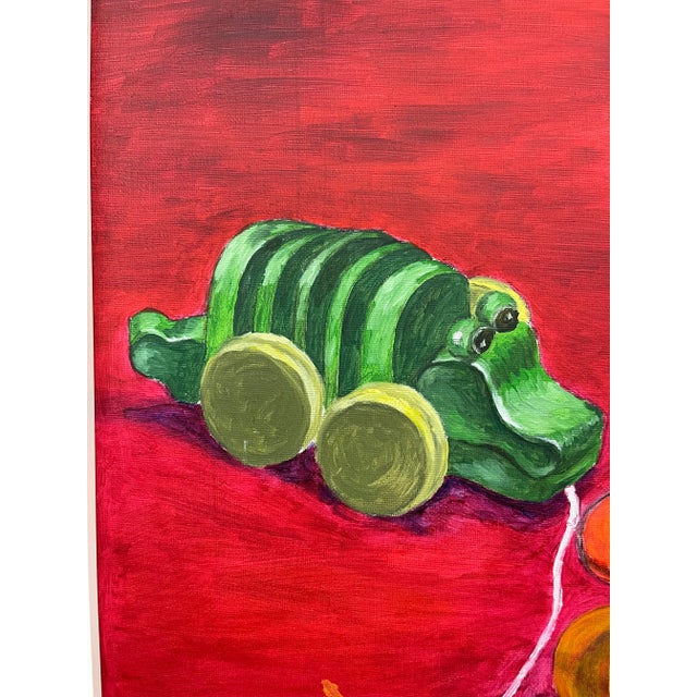 Vintage Painting of Pull Toys by Amy Lee, 2006 - Original on Canvas, Framed For Sale - Image 10 of 10