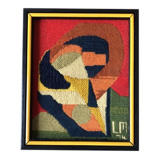 Original Vintage Hand Done Abstract Needlepoint 1974 Custom Frame For Sale