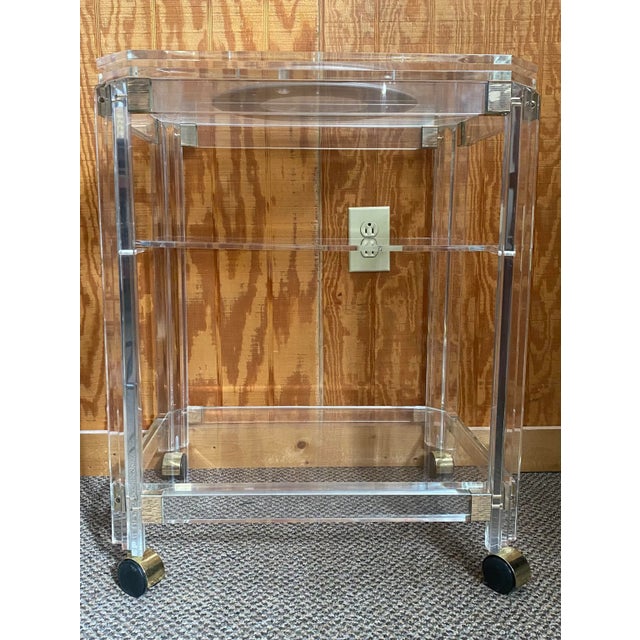 Contemporary 1970s Vintage Modern Bar Cart With Brass Detail and Lazy Susan Swivel Top For Sale - Image 3 of 13