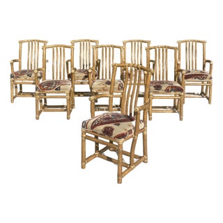 McGuire Vintage Rattan Dining Chairs, Set of 8 Armchairs For Sale