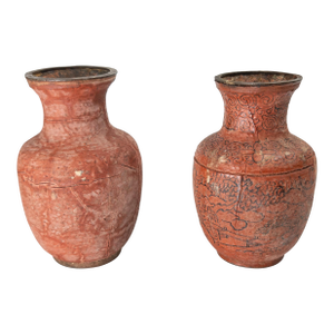 20th Century Pair of Chinese Rustic Red Cinnabar Lacquer Vases