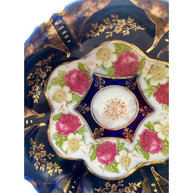 1920s Porcelain Decorative Bowl With Hand-Painted Roses and Cobalt Blue Rim by LPF Germany For Sale - Image 11 of 12