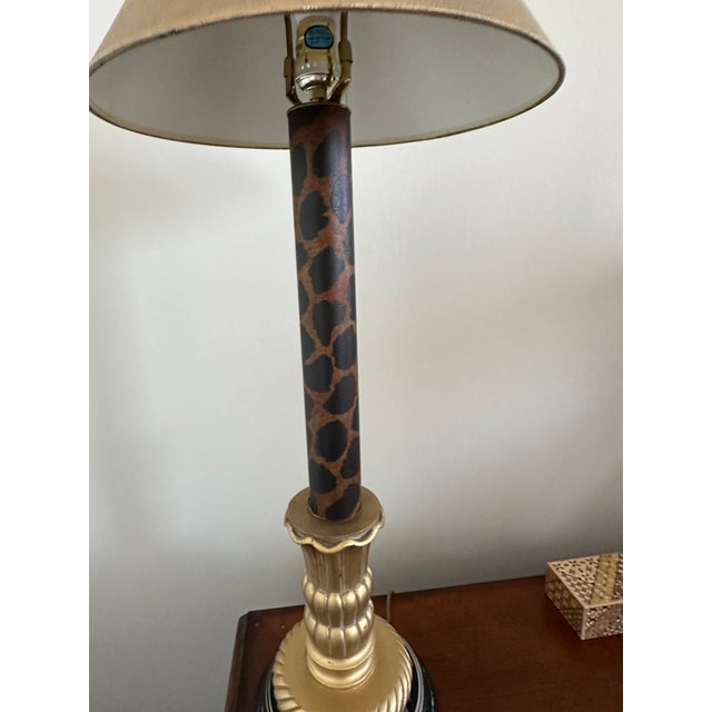 Wood Vintage Transitional Ethan Allen Hand Painted Candlestick Lamps, a Pair For Sale - Image 7 of 8