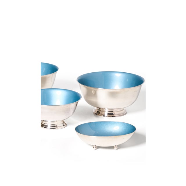 Mid-Century Modern 1950s Reed & Barton Silverplate & Enamel Serving Bowls - Set of 5 For Sale - Image 3 of 4
