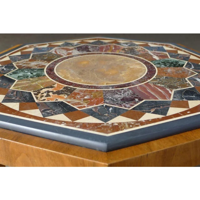 Wood Art Deco Octagonal Coffee Table in Walnut & Marble Top with Geometric Inlays, 1920s For Sale - Image 7 of 18