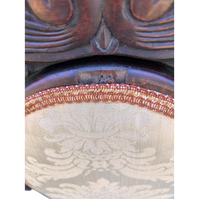Mid 19th Century Mid-19th Century Dressing Chair With Convertible Mirror Seatback in Off-White Jacquard Fabric For Sale - Image 5 of 12