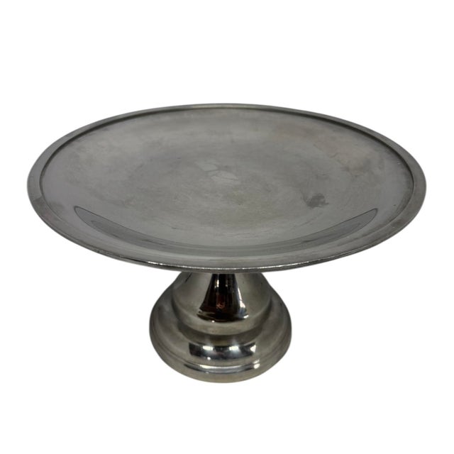 Vintage Stainless Steel 7” Tall Pedestal Cake Stand For Sale - Image 4 of 12