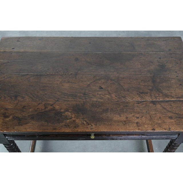 Antique English Oak Side Table with Drawer and Bobbin Turned Legs., 18th Century For Sale - Image 6 of 12