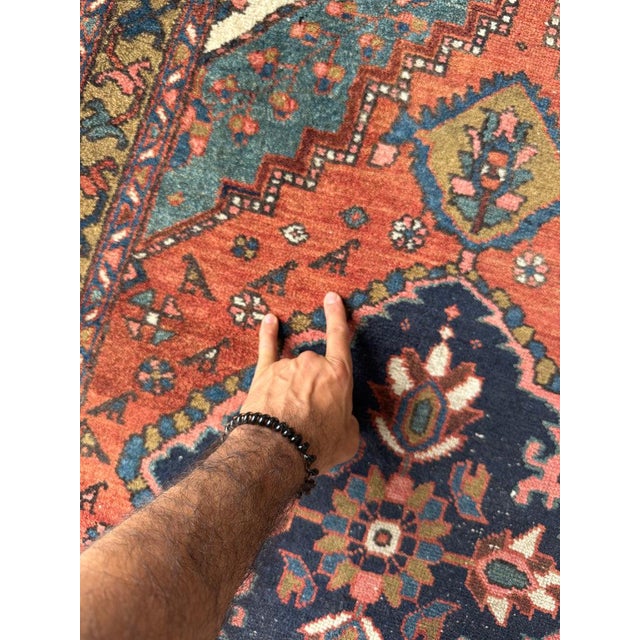 Antique Heriz Runner Lake Blue Rug 3 x 10.2 For Sale - Image 4 of 12