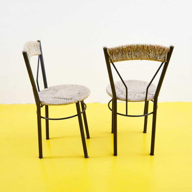 Straw-Seated Metal Chairs, Set of 2 For Sale - Image 5 of 7