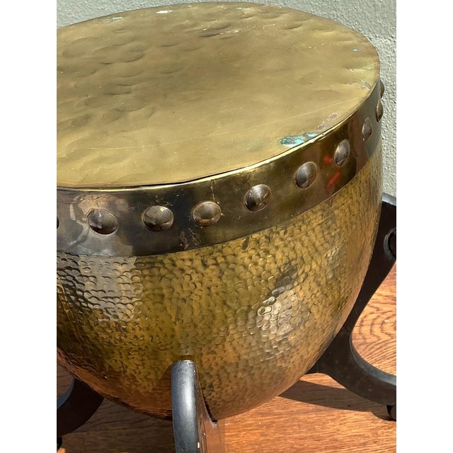 Vintage Hammered Brass Drum Table For Sale - Image 14 of 18