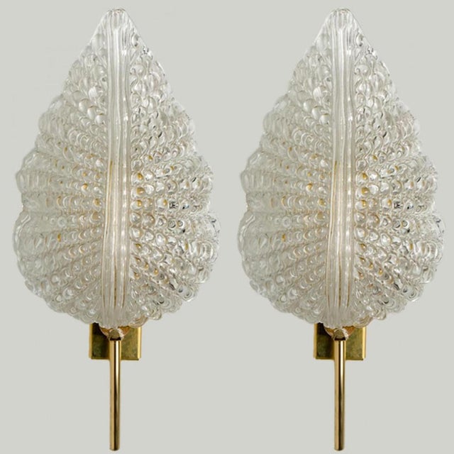 1 of the 3 pairs of elegant and exquisite hand blown Murano glass in the style of Barovier & Toso wall sconces with...
