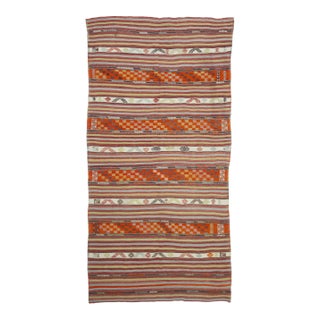 Vintage Embroidered Turkish Kilim Rug For Sale