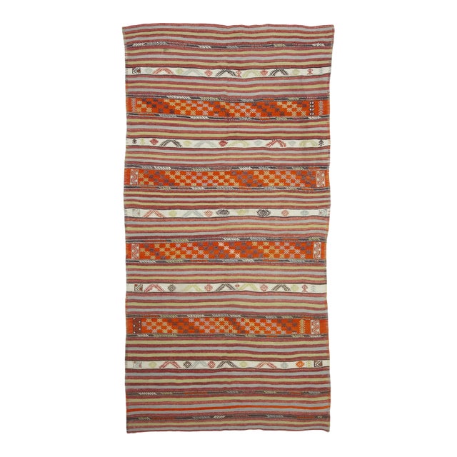 Vintage Embroidered Turkish Kilim Rug For Sale