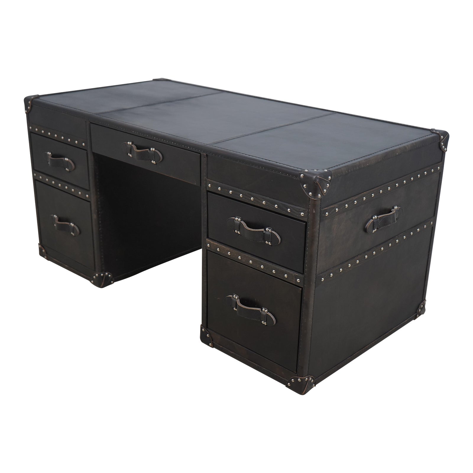Restoration Hardware Leather Wrapped Kneehole Desk Chairish