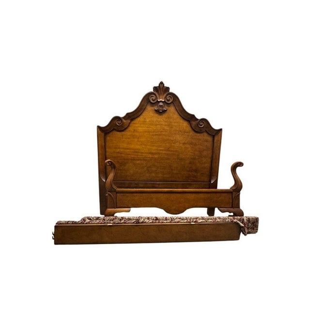 French Country 1990s Century Furniture Queen Size Bedframe With Attached Ruffled Skirt For Sale - Image 3 of 12