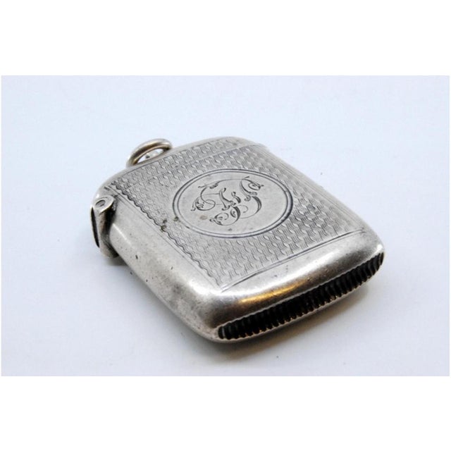 Guilloche Silver Matchbox with Engravings and Monogram Card For Sale - Image 9 of 10