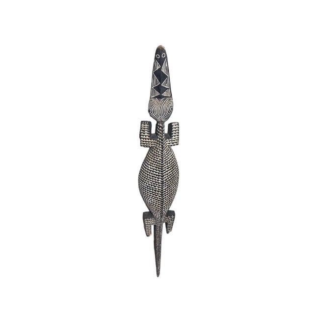 Vintage African Life Size Wooden Sculpture Black and White of a Crocodile Nuna Bobo Burkina Faso 78" For Sale - Image 4 of 8