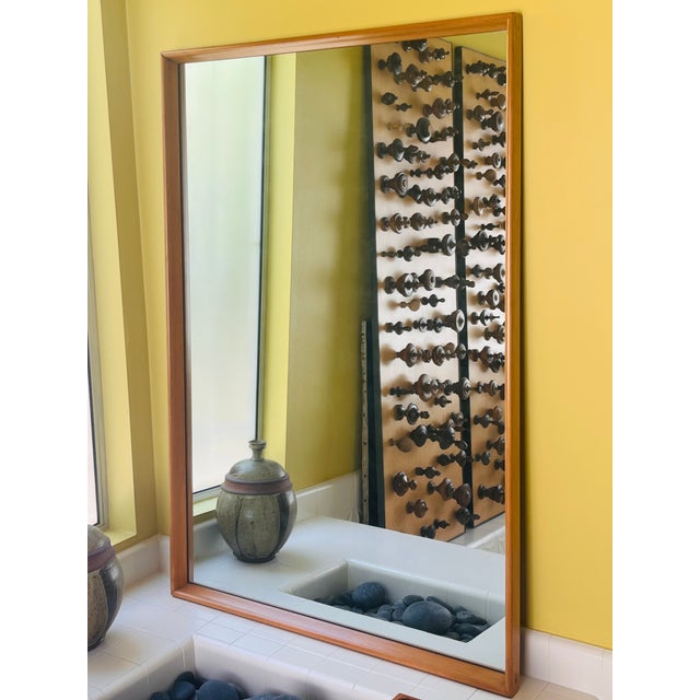Glass 1960s Pristine Large Heywood-Wakefield Mirror in "Wheat" Finish For Sale - Image 7 of 8