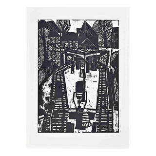 Diether Kressel, Am Banhof (At the Train Station), 1962, Woodcut For Sale