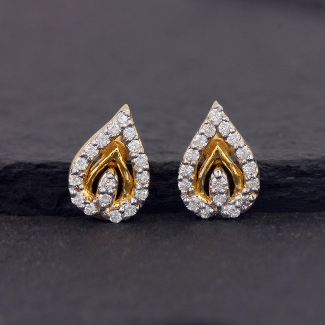 Silver 14k Solid Yellow Gold Natural Pave Diamond Pear Shaped Earrings, A Pair For Sale - Image 8 of 8