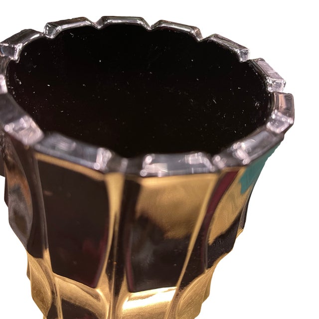 Black Amethyst Fluted Deco Nod to Brutalist Vintage “ Bamboo” Vase For Sale